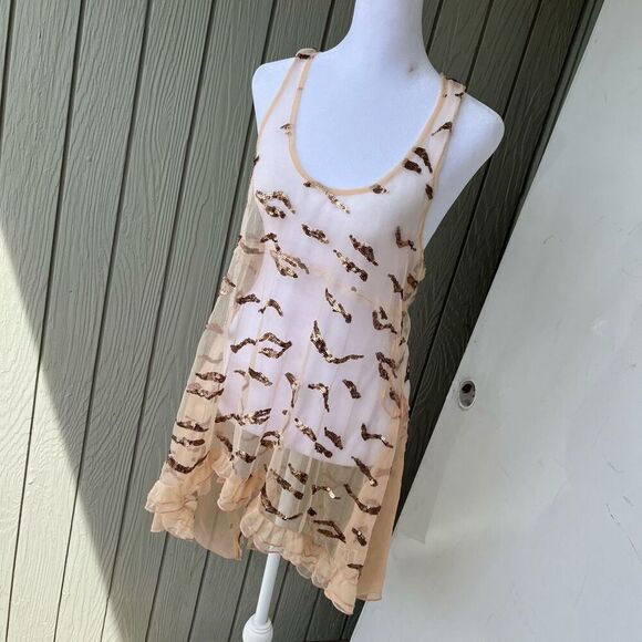 Free People Boho Fairycore Sheer Ruffle Sequin Top, S, Racerback Oversized - Picture 1 of 11